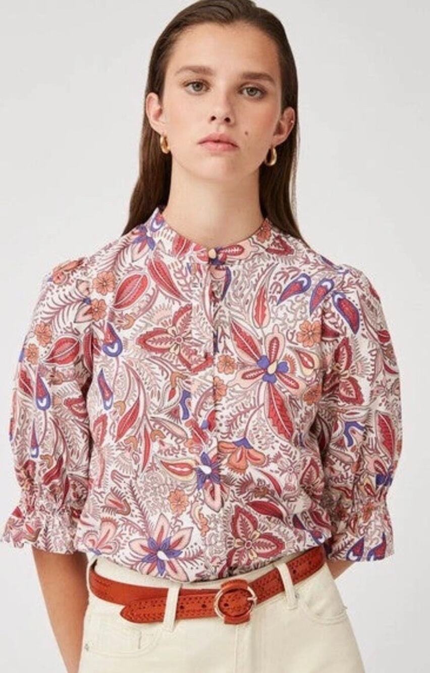 Suncoo Liona Floral Paisley Boho Blouse 100% Cotton Size T0 / XS Cottage Core